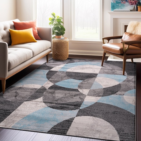 World Rug Gallery Modern Geometric Circles Design Non Shedding Soft Area Rug 7' 10 x 10' Blue 397BLUE8x10